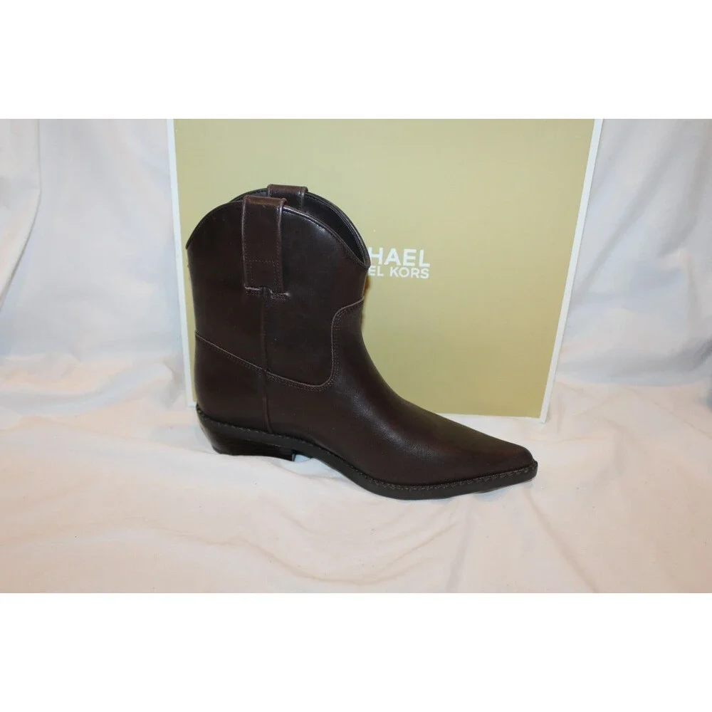 Michael Kors Noemie Women Pointed Toe Brown Leather Pull On Ankle Boots 8 $175
